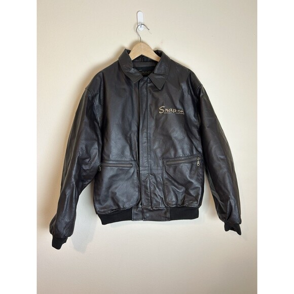 Snap-On Tools Men’s Size L Leather Bomber Jacket Brown Vintage 90s - Picture 1 of 7
